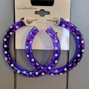 Blue Pink Hoop Earrings 2" Retro Bold Funky Y2K Festival Pierced 80's Polka Dot